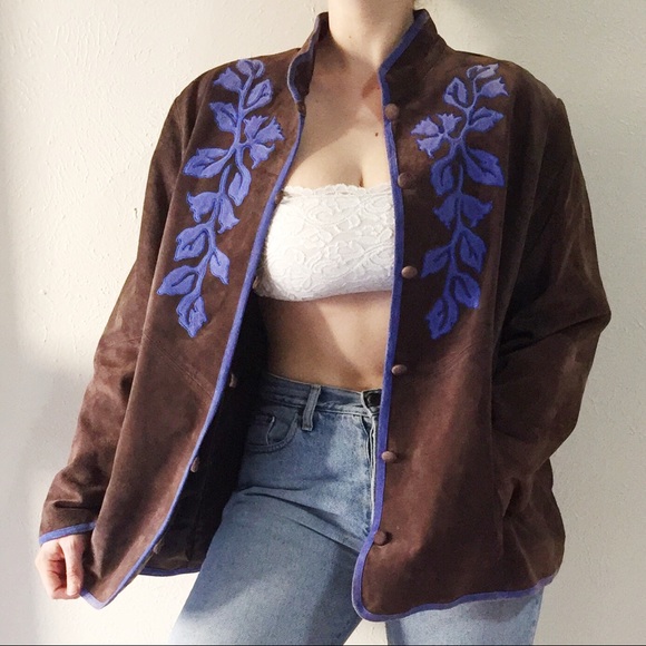 Vintage Jackets & Blazers - Vintage Brown and Blue Suede Jacket